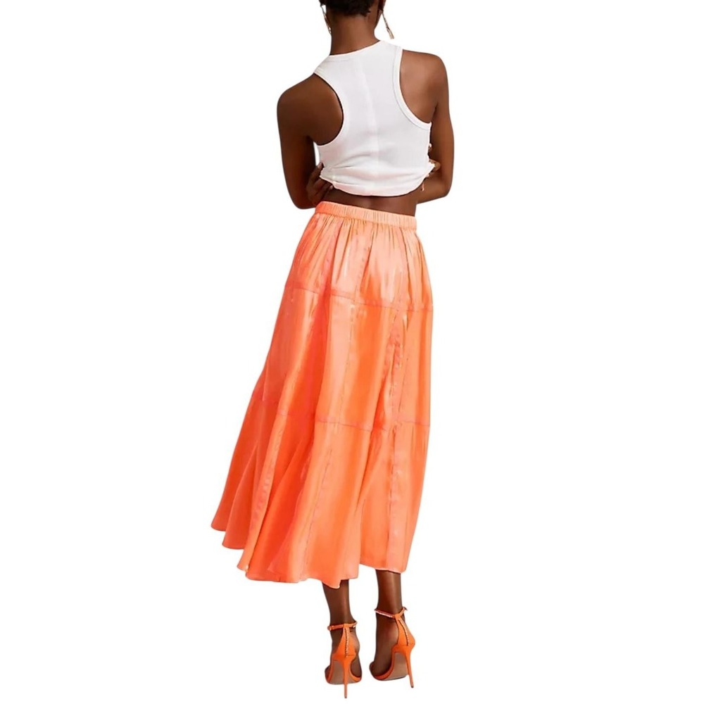 Anthropologie Maxi Skirt‎ Womens XXS Orange Sheen Tiered Boho Flowing Pull On - Picture 3 of 7